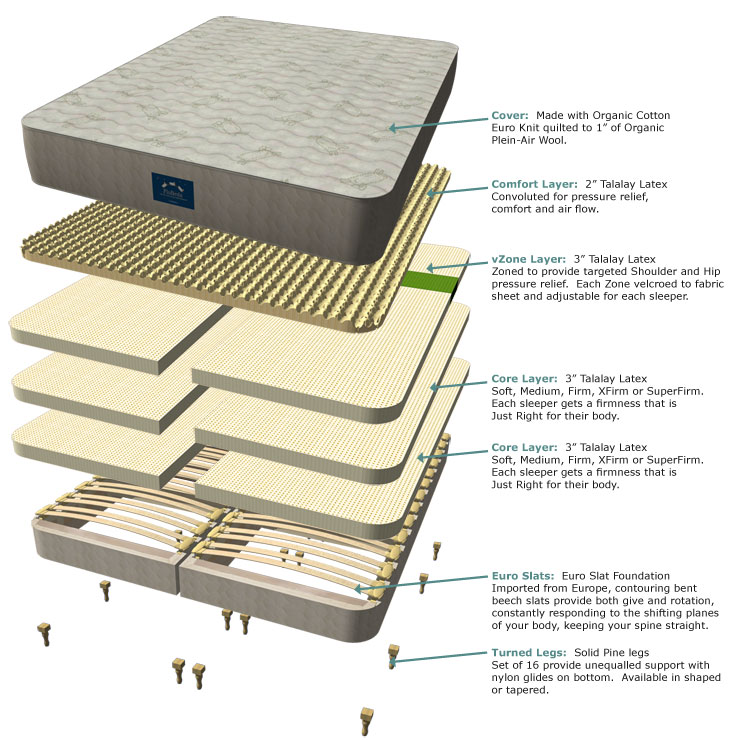 The FloBeds Invention - Exploded view of latex mattress