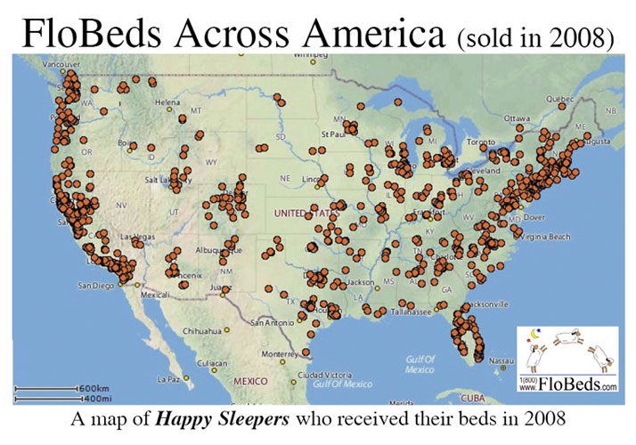 FloBeds Sold Across America in 2008