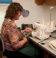 Joan sews up another pillow cover