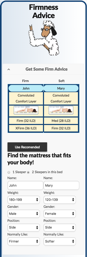 FloBeds 'Firmness Advisor' - Click to find your perfect firmness.