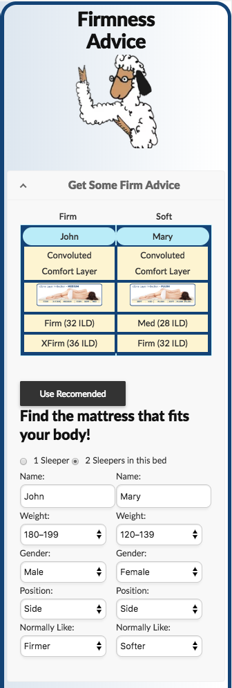 firmness advisor screen FloBeds 'Firmness Advisor' - Click to find your perfect firmness.